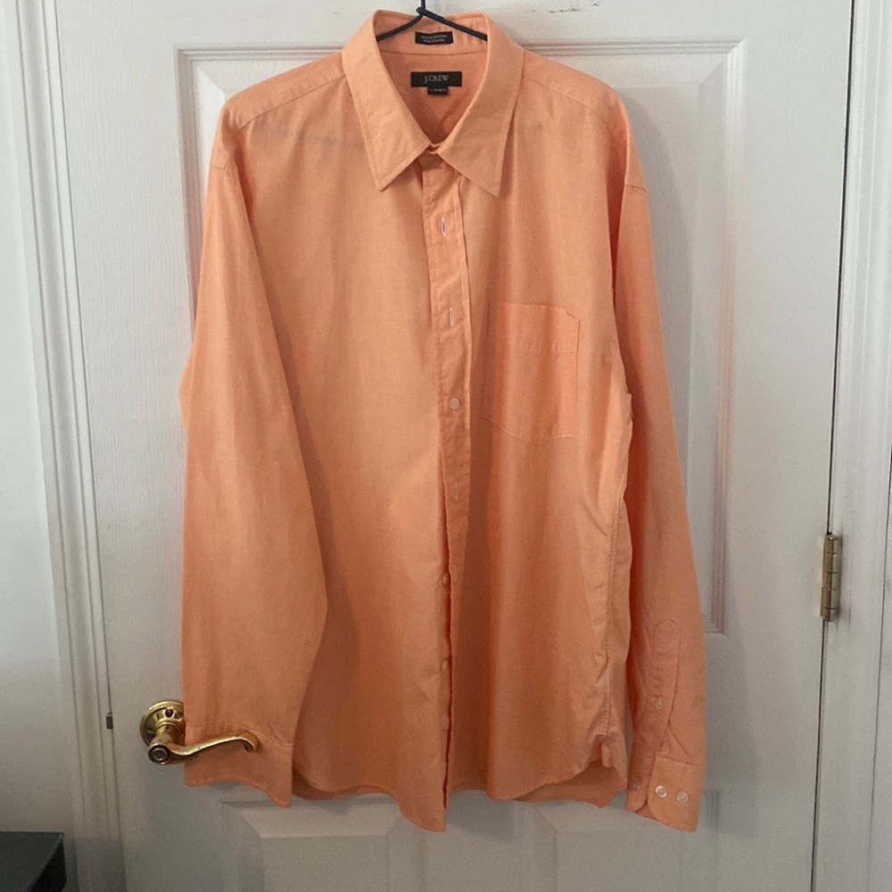 J. Crew Men’s shirt 16-16 1/2. L. Peach colored long sleeves. See pics
